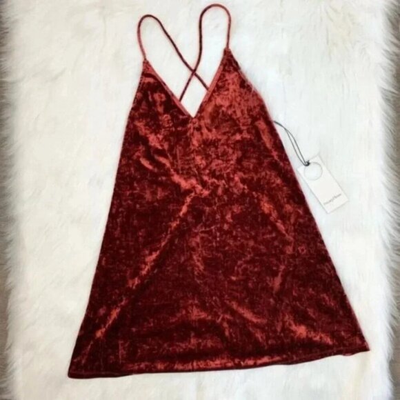 Revolve Privacy Please Raymore velvet Mini Dress Crushed Red Rust Size Small - Picture 2 of 16
